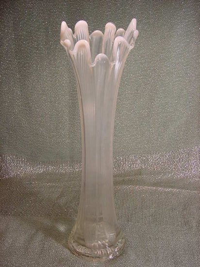 Opalescent Carnival Pulled Looped Lily Ribbed Vase