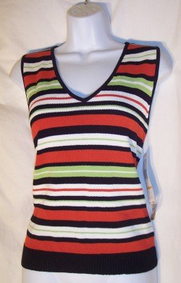 NWT Jones New York black striped knit tank shell top S $59