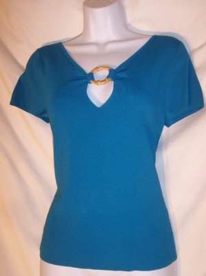 NWT Cable & Gauge teal peacock bamboo ring knit top M