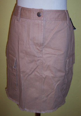 NWT INC camel khaki cargo pocket frayed raw hem skirt 8