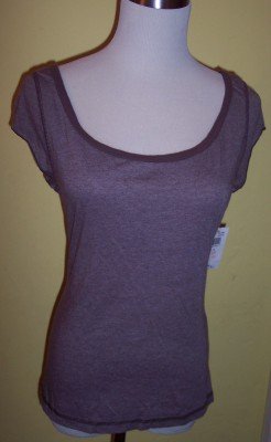 NWT Weavers brown ringer scoop neck fitted shirt top JR XL L