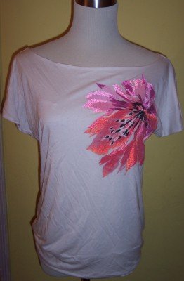 NWT Liz Claiborne off white slit sleeves floral banded shirt top M $49