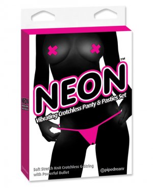 Neon vibrating crotchless panties & pastie - pink