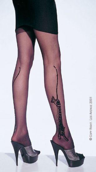 Leg Avenue Tiger Tattoo Sheer Pantyhose Black One Size