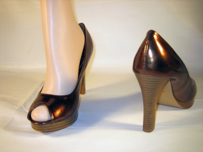 Anne Michelle platform peep toe pumps 4 inch high heels bronze size 6