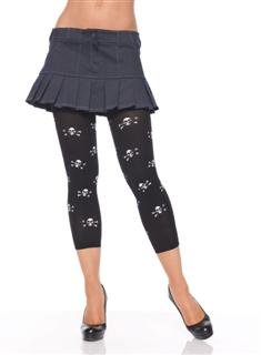 Leg Avenue opaque footless capri leg tights goth skull print one size