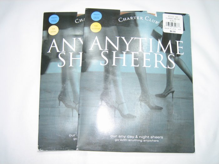Lot 2 pair Charter Club anytime sheers pantyhose classic beige size A