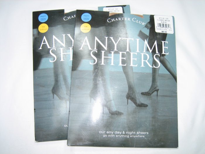 Lot 2 pairs Charter Club anytime sheers pantyhose classic beige size B