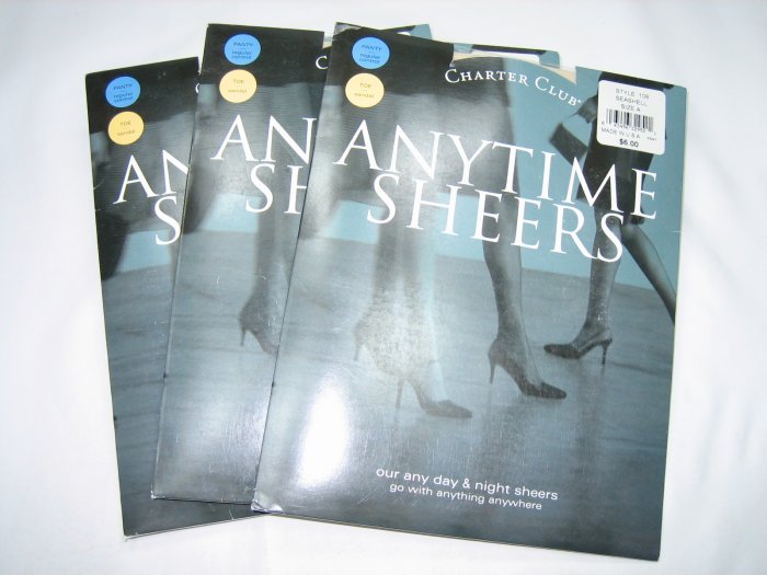 Lot 3 pairs Charter Club anytime sheers pantyhose seashell size A