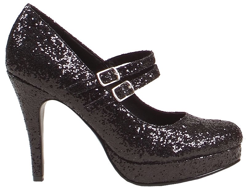 Ellie 421-jane-G Mary jane platform pumps high heels shoes black glitter size 7
