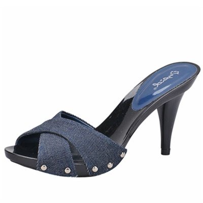 Women's x-band slides platform sandals shoes blue denim size 8