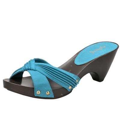 Women's x-band slides sandals faux buckskin turquoise size 7