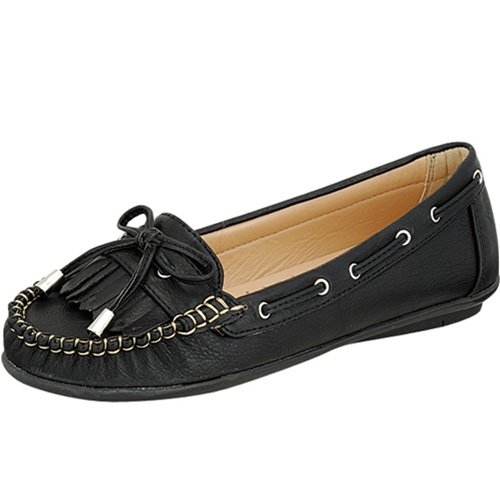 Women's moccasins flats shoes faux leather black size 6.5