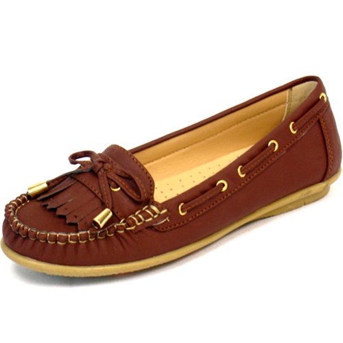 Women's moccasins flats shoes faux leather brown size 10