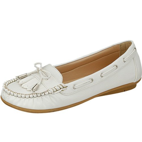 Women's moccasins flats shoes faux leather white size 6.5