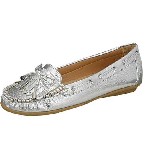 Women's size 6 moccasins flats shoes faux leather silver