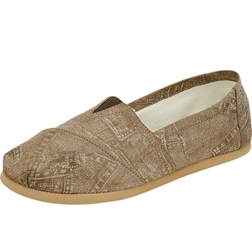 Women's round toe flats shoes faux leather khaki size 6