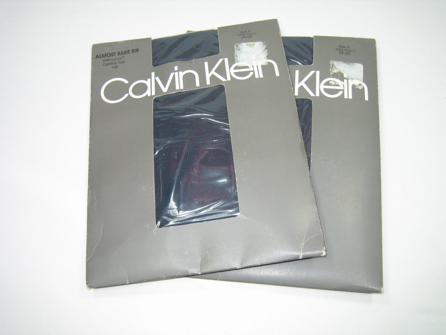 Calvin Klein almost bare rib control top pantyhose two pair lot navy size A