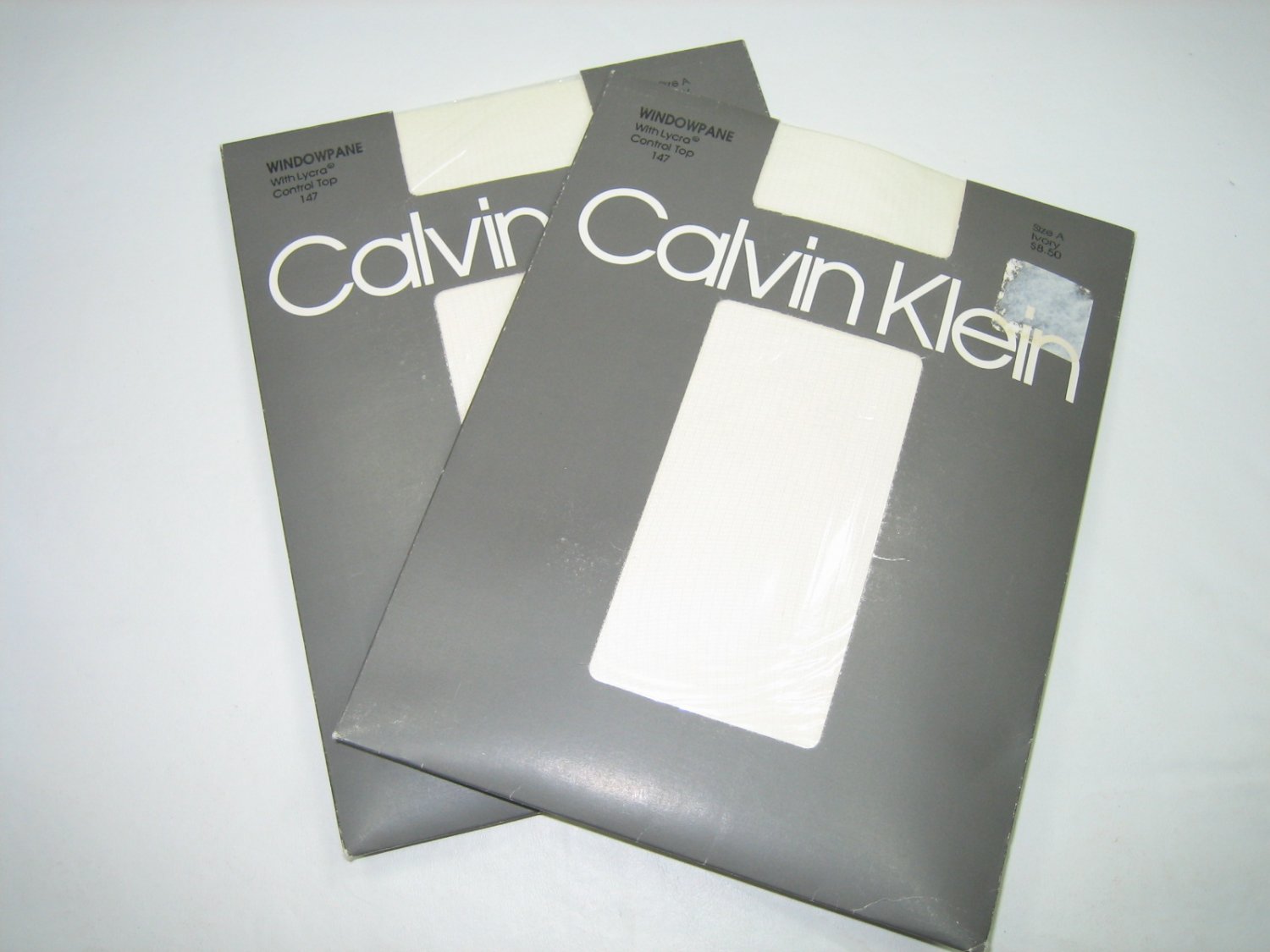 Calvin Klein windowpane textured control top pantyhose two pair lot ivory size A