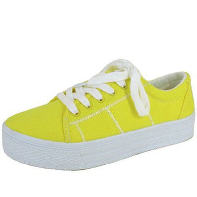 Qupid size 8 women's flats low top canvas fashion sneakers comfort shoes neon yellow