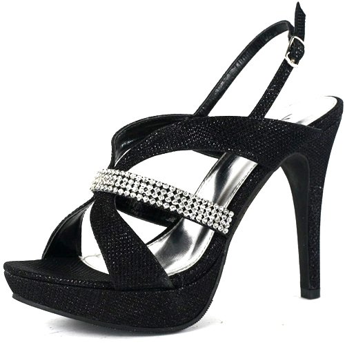 Marichi Mani Jealyn-72 platform 4.75 inch heel glitter rhinestone black prom sandals size 8.5