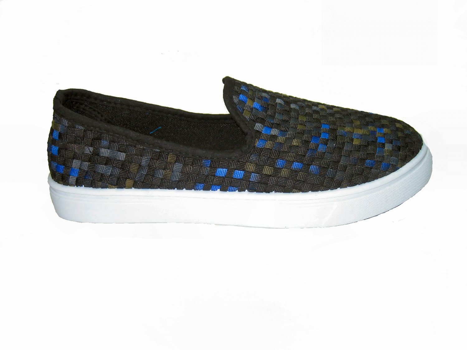 Top Moda AD-53 women's vegan slip on sneakers comfort flats shoes weave pattern black multi size 10