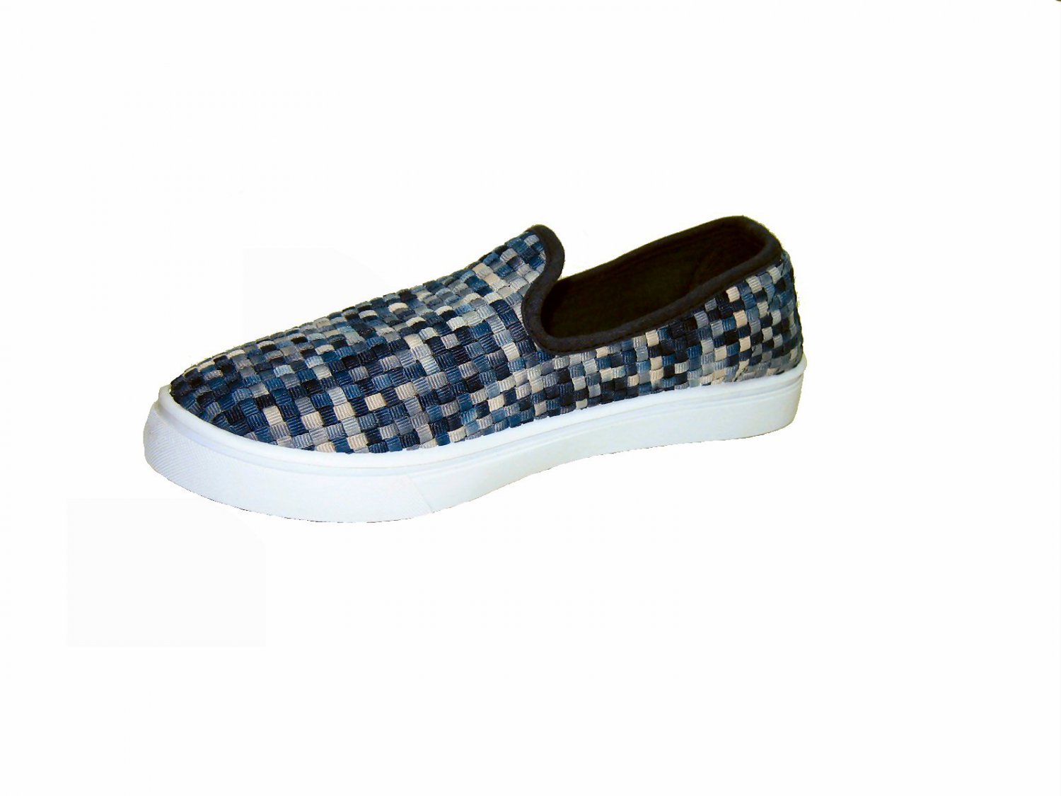 Top Moda AD-53 women's vegan slip on sneakers comfort flats shoes weave pattern navy multi size 5.5