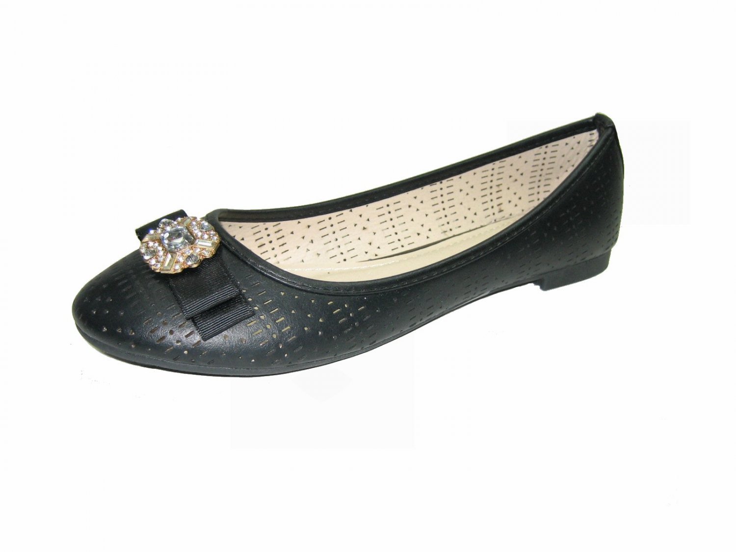Top Moda SB-25 ballerina flats slip on black pumps rhinestone bejeweled bow toe shoes size 7