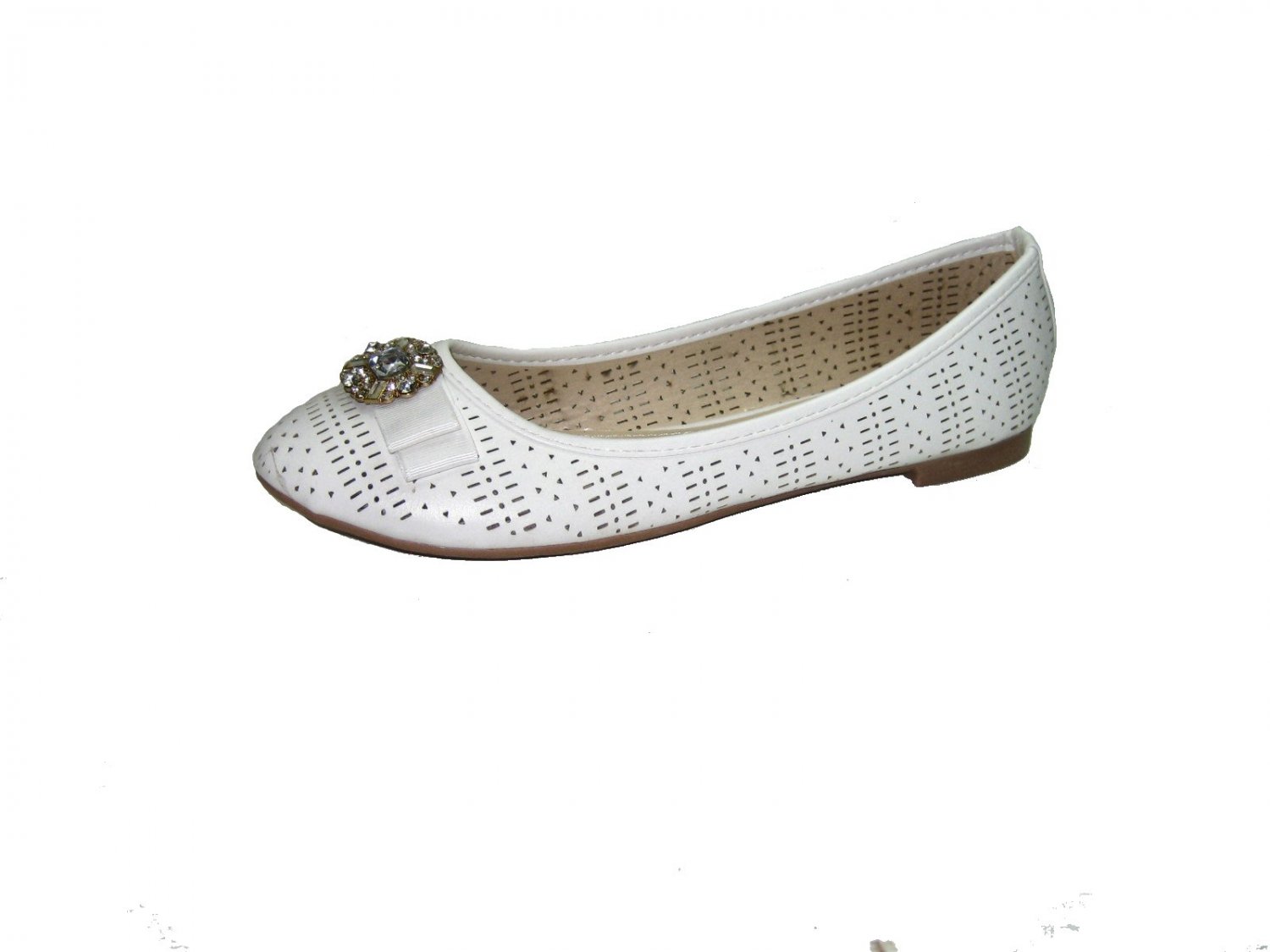 Top Moda SB-25 ballerina flats slip on pumps rhinestone bejeweled bow toe shoes white size 7.5