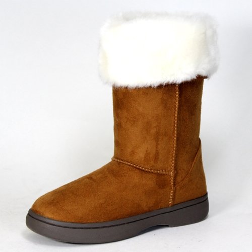Bamboo Tahoe-15 women's vegan faux suede fur trim Eskimo mukluk boots chestnut size 10