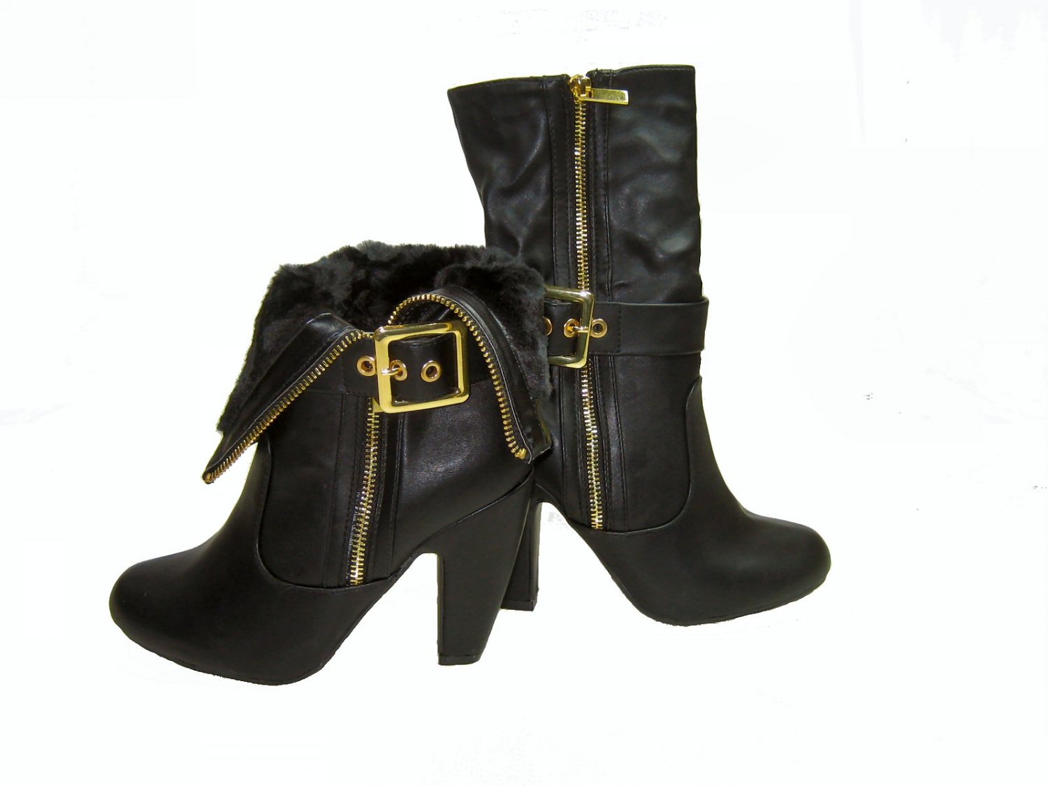 Bamboo Mozza-14 women's high heel vegan ankle boots faux fur lining zipper black size 8.5