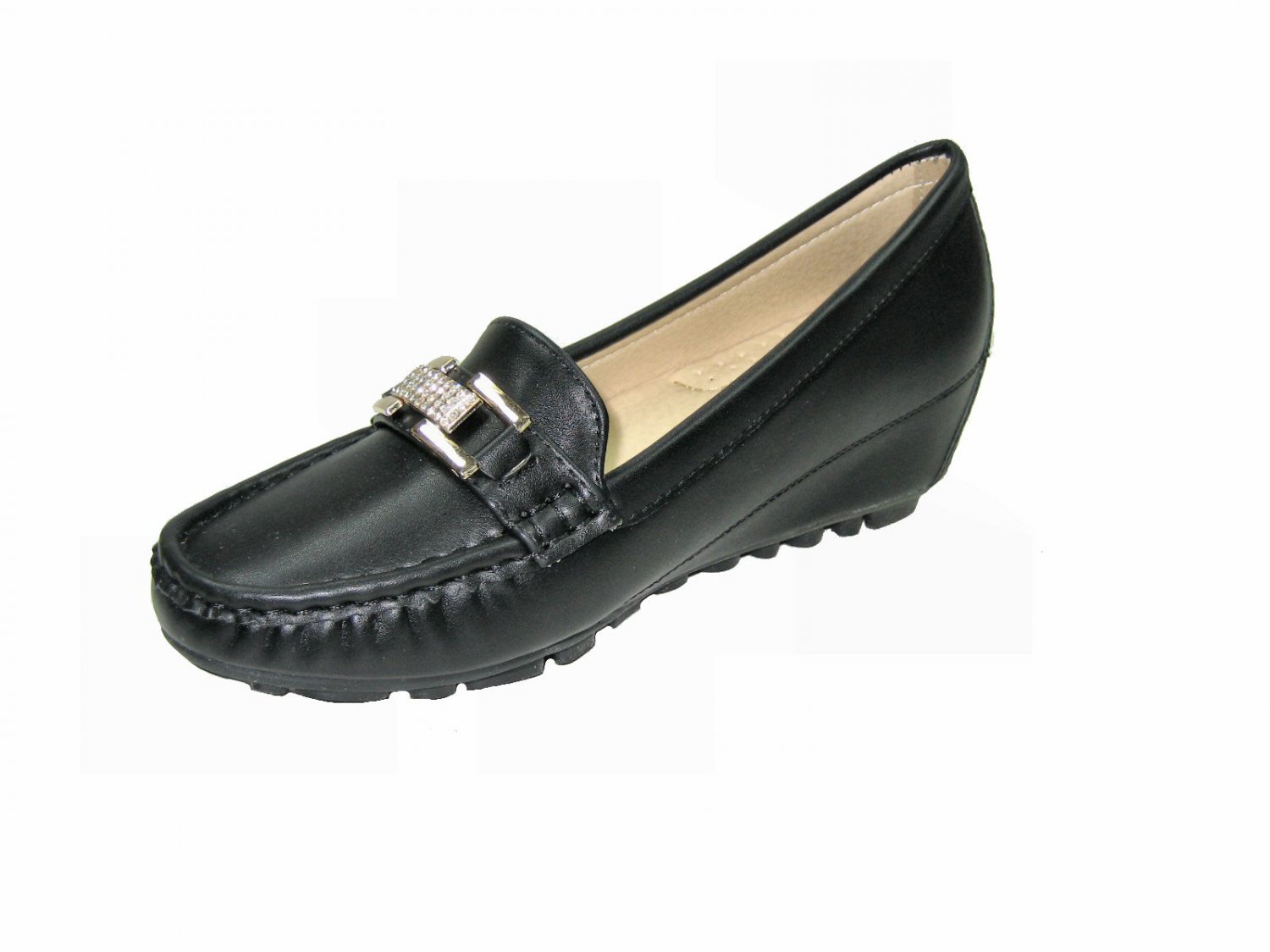 Nature Breeze SouthBay-2p 2 inch wedge heel comfort loafer rhinestone pumps shoe black size 8