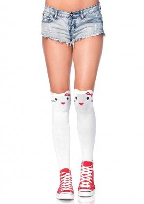 Leg Avenue 6921 ladies cotton blend goodbye kitty knee highs white one size