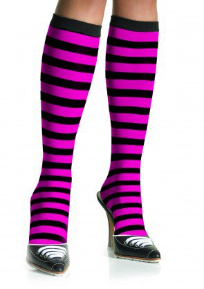 Leg Avenue 5577 ladies black pink striped knee highs one size