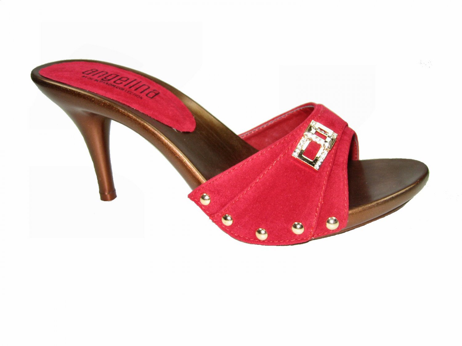 Blossom vote-56 one band slides mules 3.5 inch stiletto heel sandals vegan suede red size 8.5