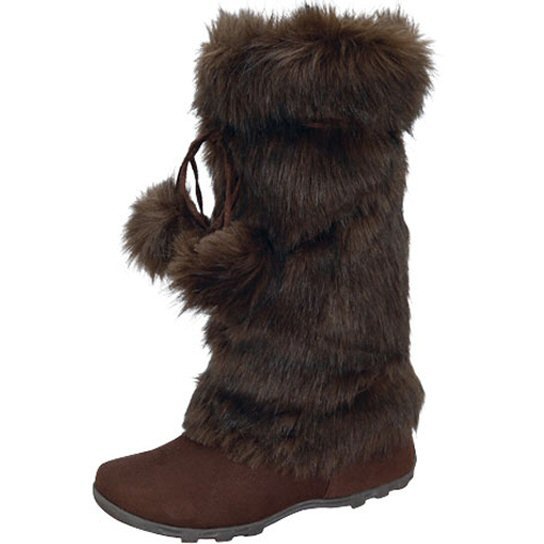 Blossom women's fashion brown faux suede mid-calf faux fur pom pom winter boots size 7.5