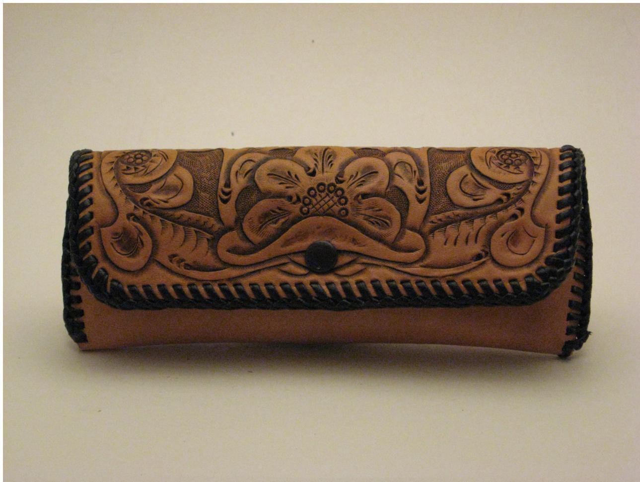 Eyeglass Case, Chestnut Tan, Brown Lacing, Handtooled Leather, Western Floral CA0001