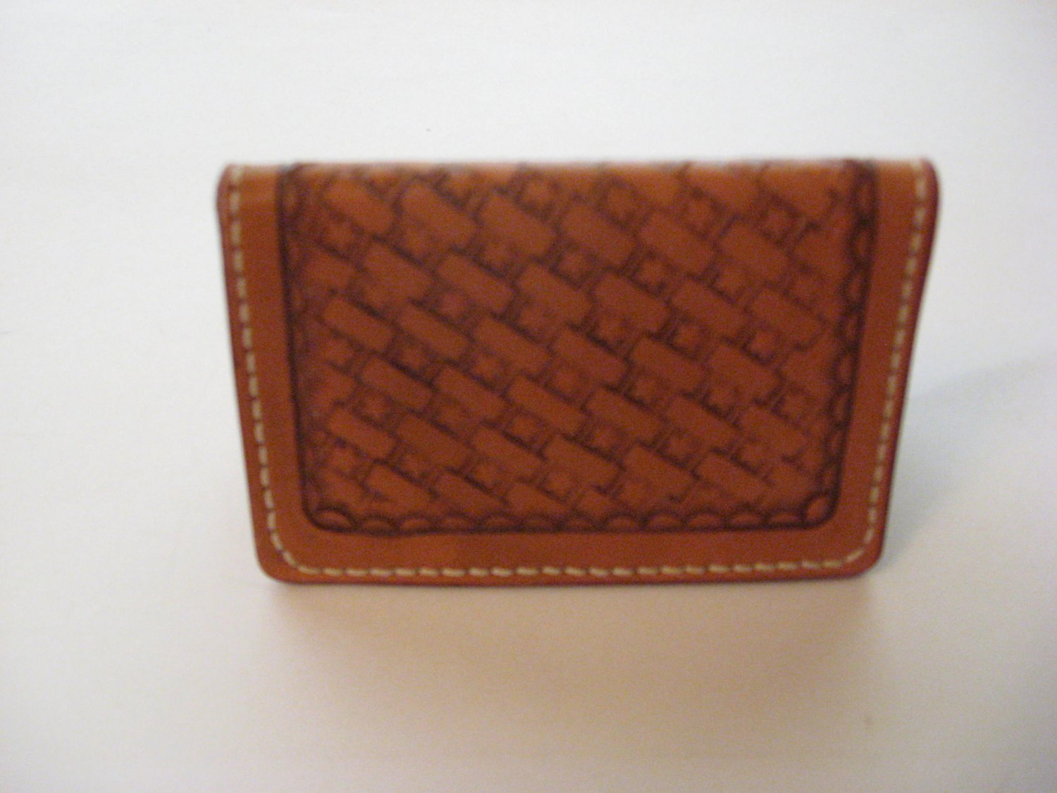 Business Card Case, Stiched, Handtooled Leather, Basket Weave BC0004