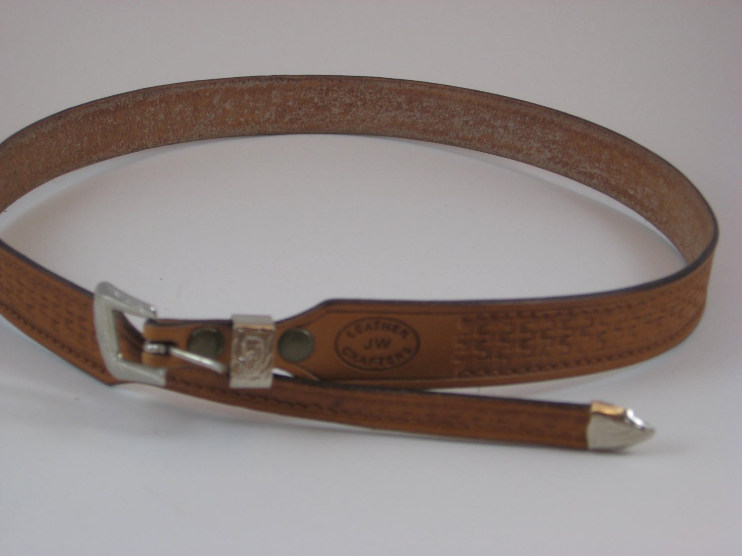 Western Hat Band,Tan, Silver Buckle, Basket Weave, Handcrafted Leather, HB0002