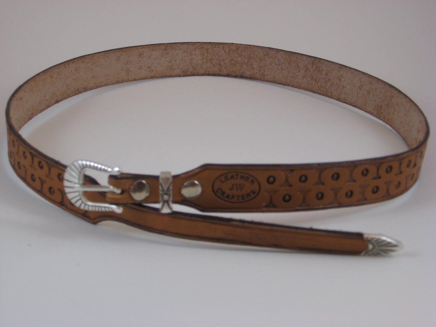 Western Hat Band,Tan, Silver Buckle, Geometric, Handcrafted Leather, HB0003
