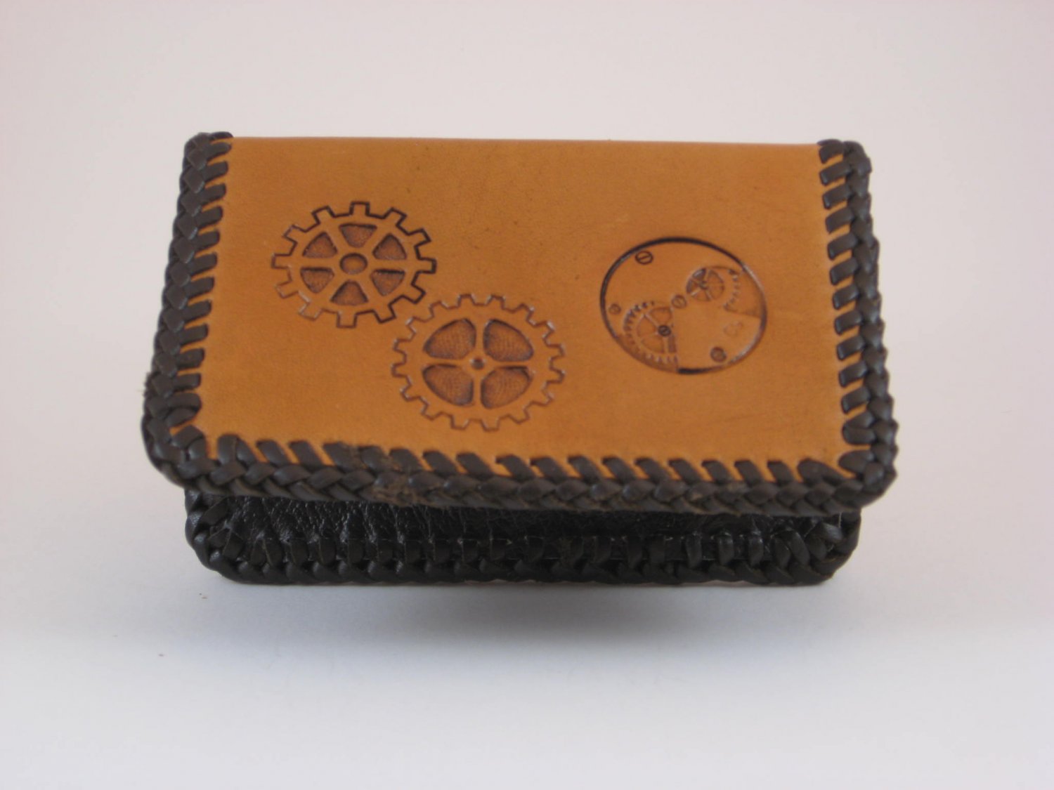 Business Card Case, Brown Lace, Handtooled Leather, Steam Punk BC0003