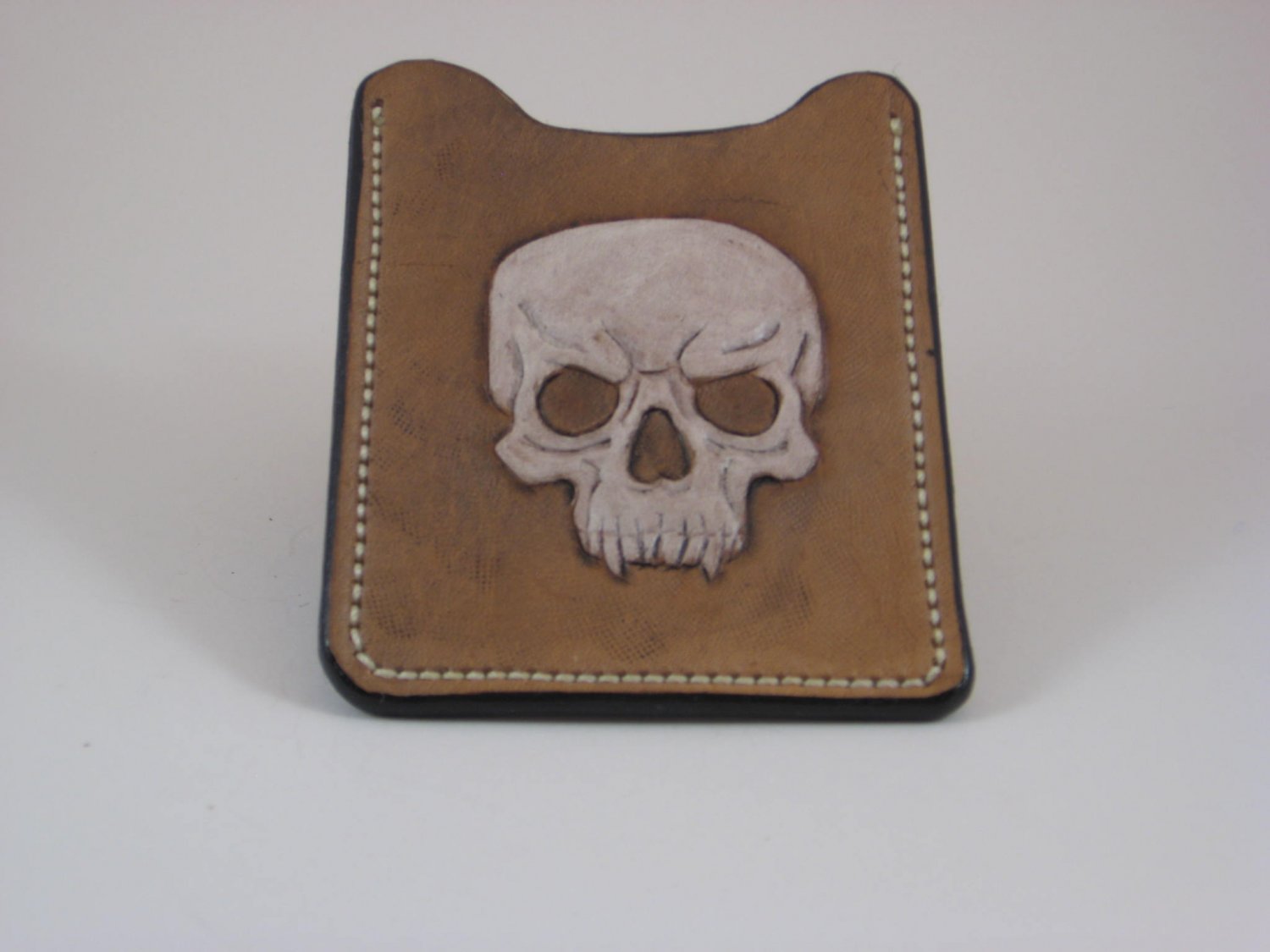 Front Pocket Wallet/Money Clip, Handtooled Leather, Skull WP0003