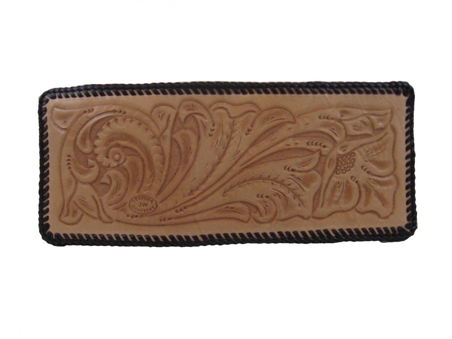 Men's Deluxe Wallet, Natural Finish, Brown Lacing, Handtooled Leather W0001