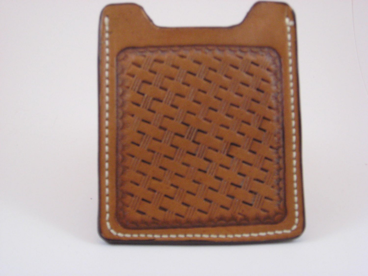 Front Pocket Wallet/Money Clip, Handtooled Leather, Basket Weave WP0002