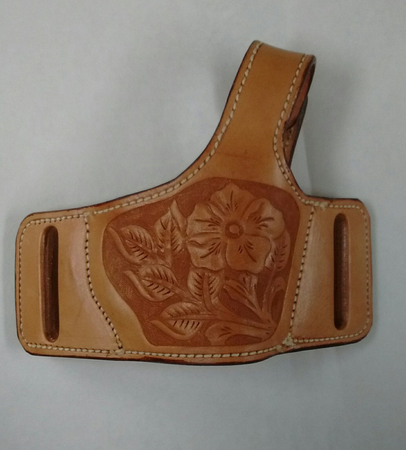 Conceal Carry Holster, Handtooled, Floral design, Thumb Break, Colt 1911, Natural Finish, HA0001