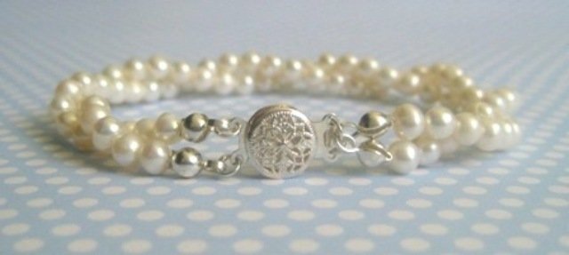 Handcrafted 2 Strand Classic Pearl Bracelet LAURA by Rivkas Collections