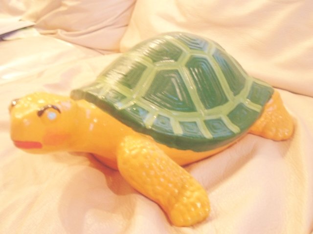Huge hand painted glazed TERRA COTTA TURTLE 14" long