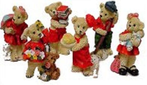 Set of 6 Bear figurines, 4 inch tall