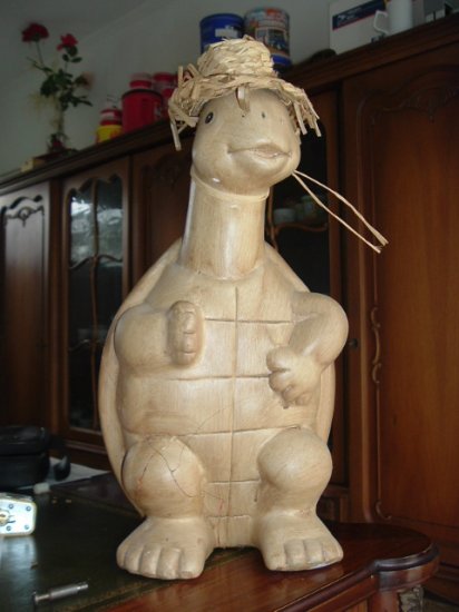 Ceramic TURTLE guy w/ straw hat standing 14 inch tall
