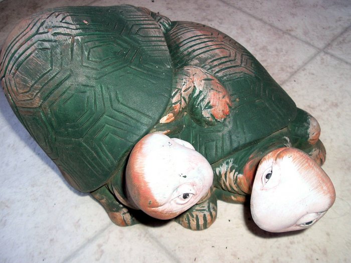 2 TURTLES climbing on each other ceramic figurine